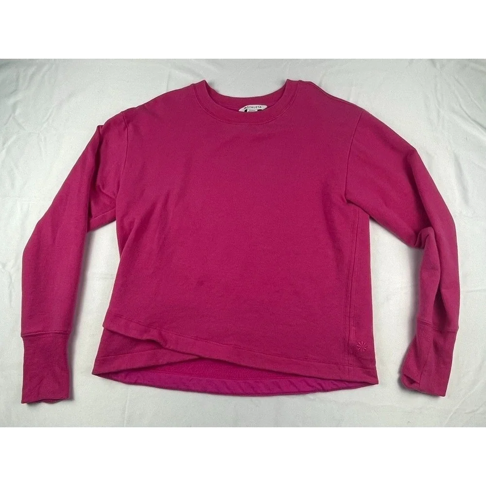 ATHLETA WOMENS MEDIUM PINK CREWNECK SWEATSHIRT HI LOW HEM LONG SLEEVE ATHLEISURE - Picture 3 of 12